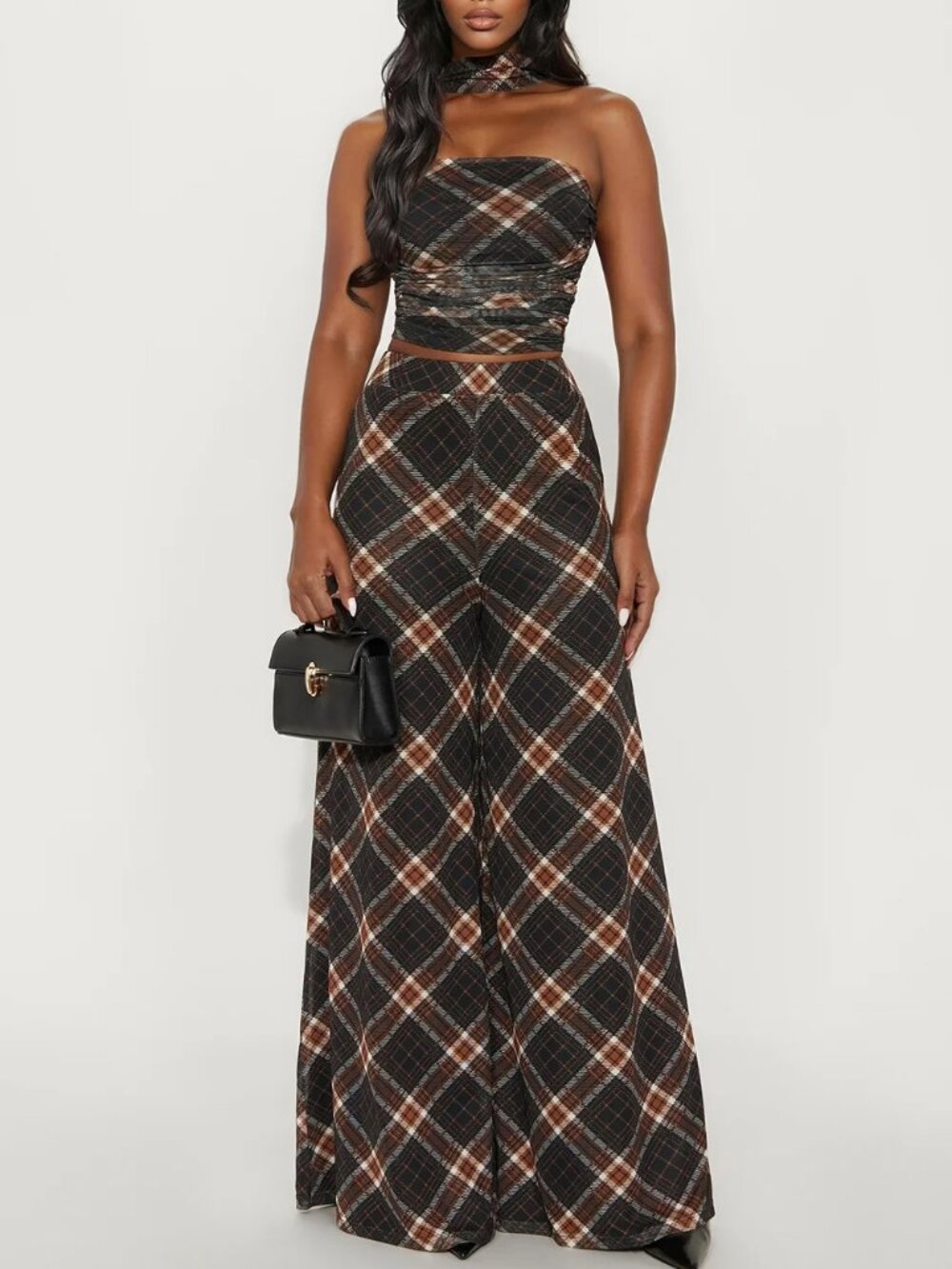 Fashion Nova 3 Piece Plaid Pant Set – Black Combo – Size [ L ]